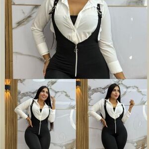 Black and White Zip-Up Jumpsuit